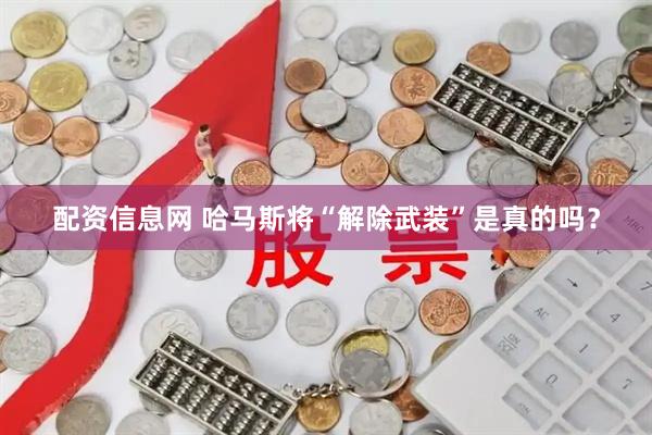 配资信息网 哈马斯将“解除武装”是真的吗？